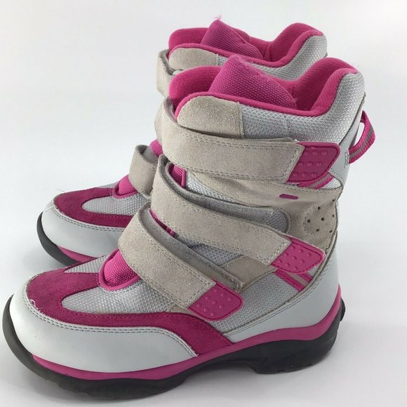 LANDS END Girls Pink & White Winter Snow Boots Waterproof Size 2 - Picture 2 of 7